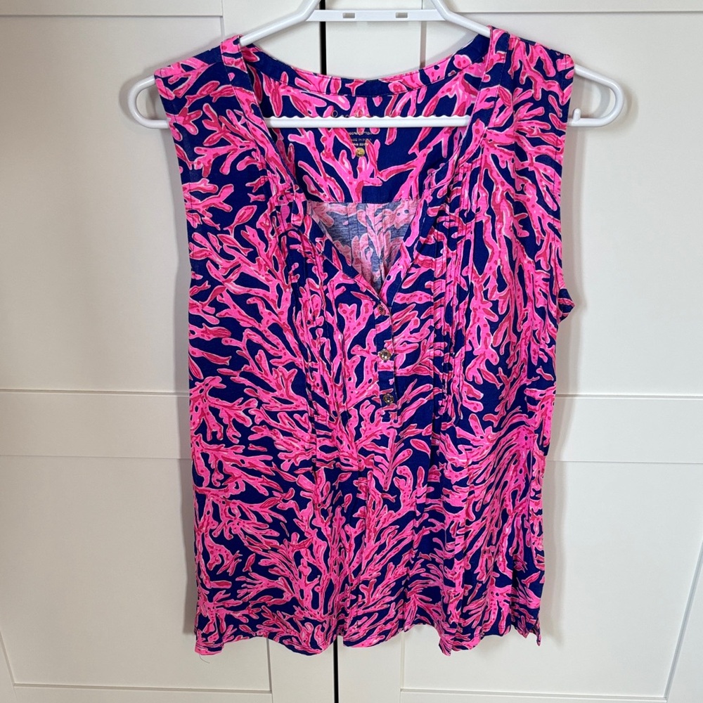 Lilly Pulitzer Pink and Blue Coral Patterned Sleeveless Top